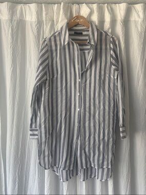 Cotton On Gray & White Vertical Stripe Swim Coverup Shirt